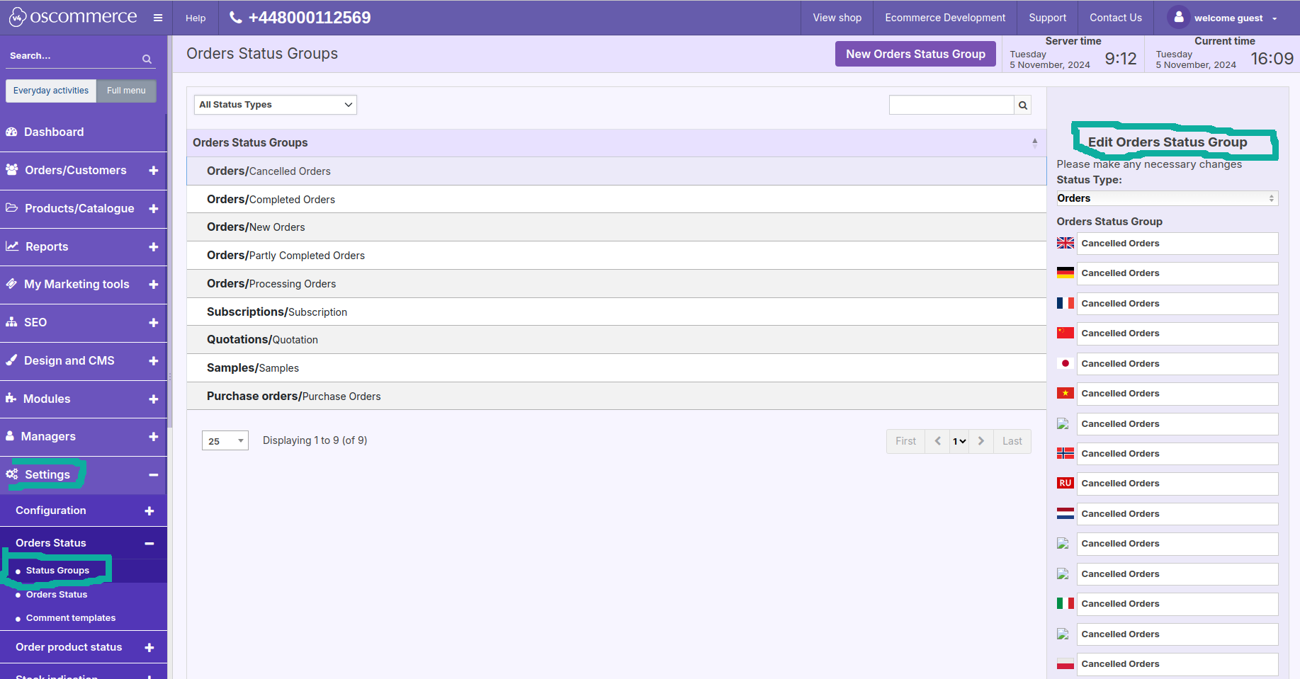 oscommerce edit order status group
