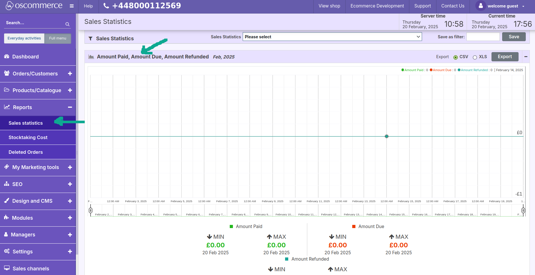 sales statistics amount oscommerce