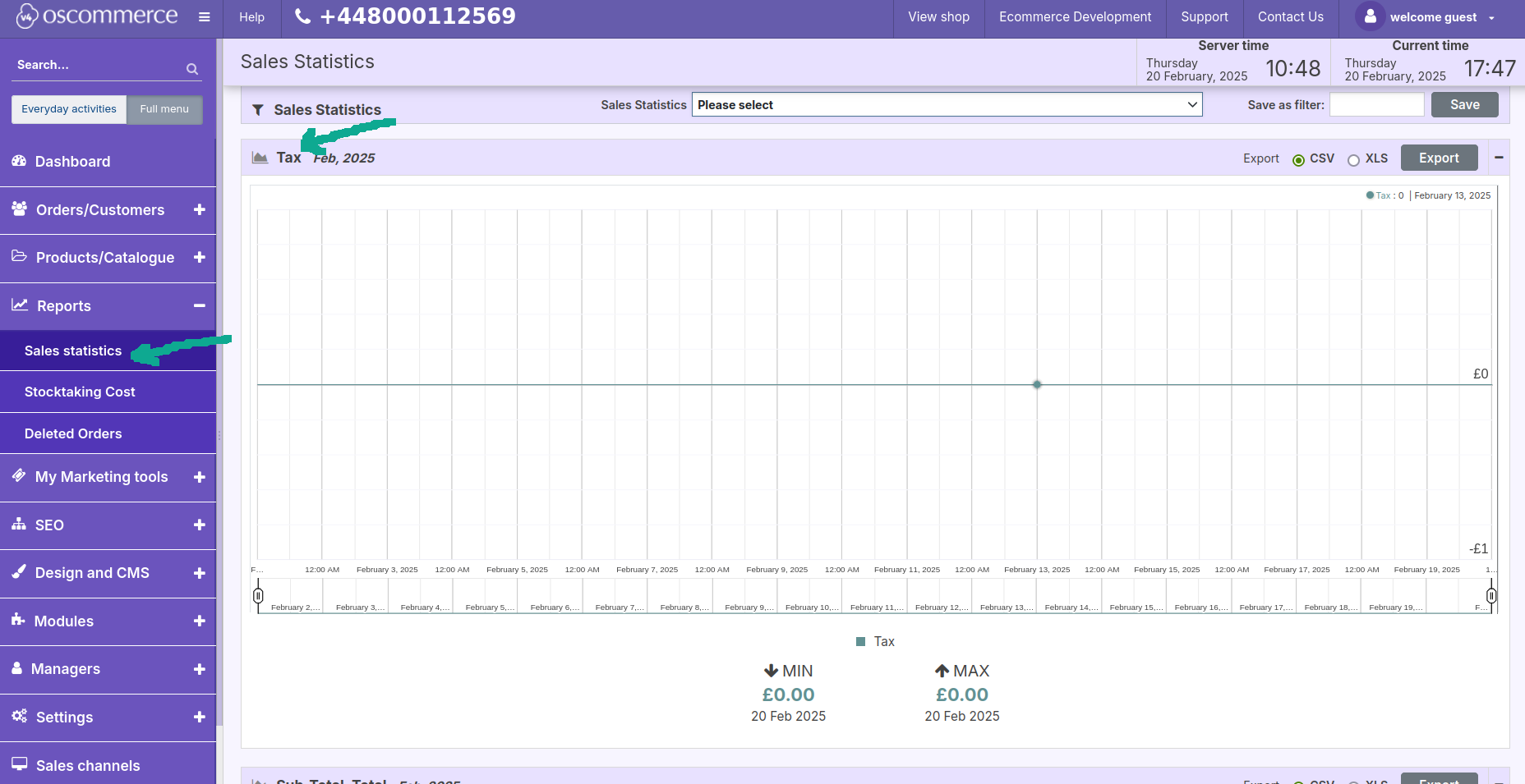 sales statistics tax oscommerce